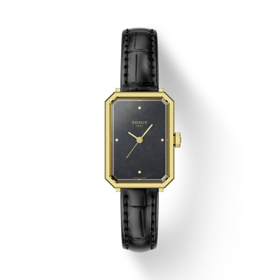 30mm SRV Quartz Watch with Black Mother of Pearl Dial in Stainless Steel with Yellow Gold PVD, Strap