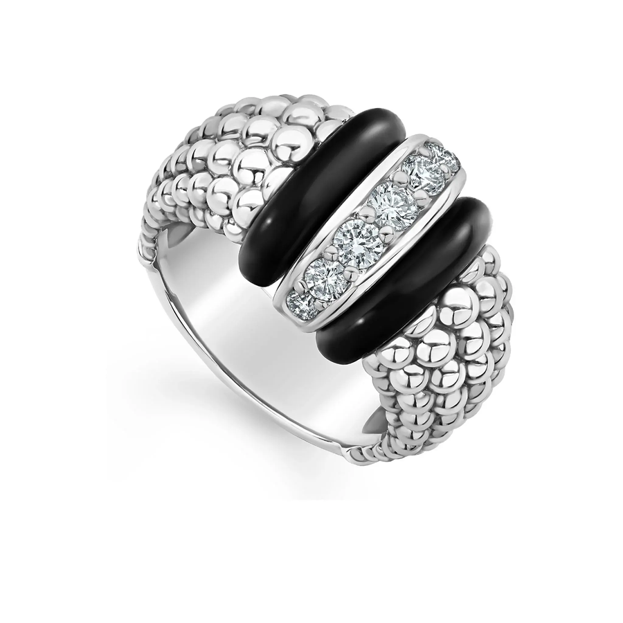 Black Caviar 0.38ct Diamond Ring in Sterling Silver and Ceramic, size 8