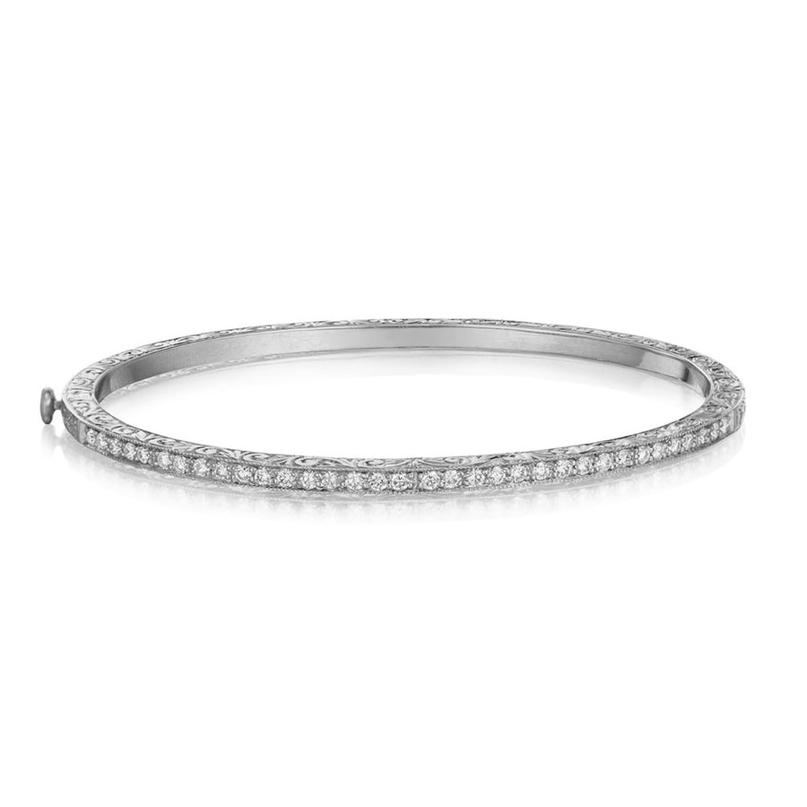 Thin Pave 0.68ct Diamond Bangle Bracelet in 18K White Gold