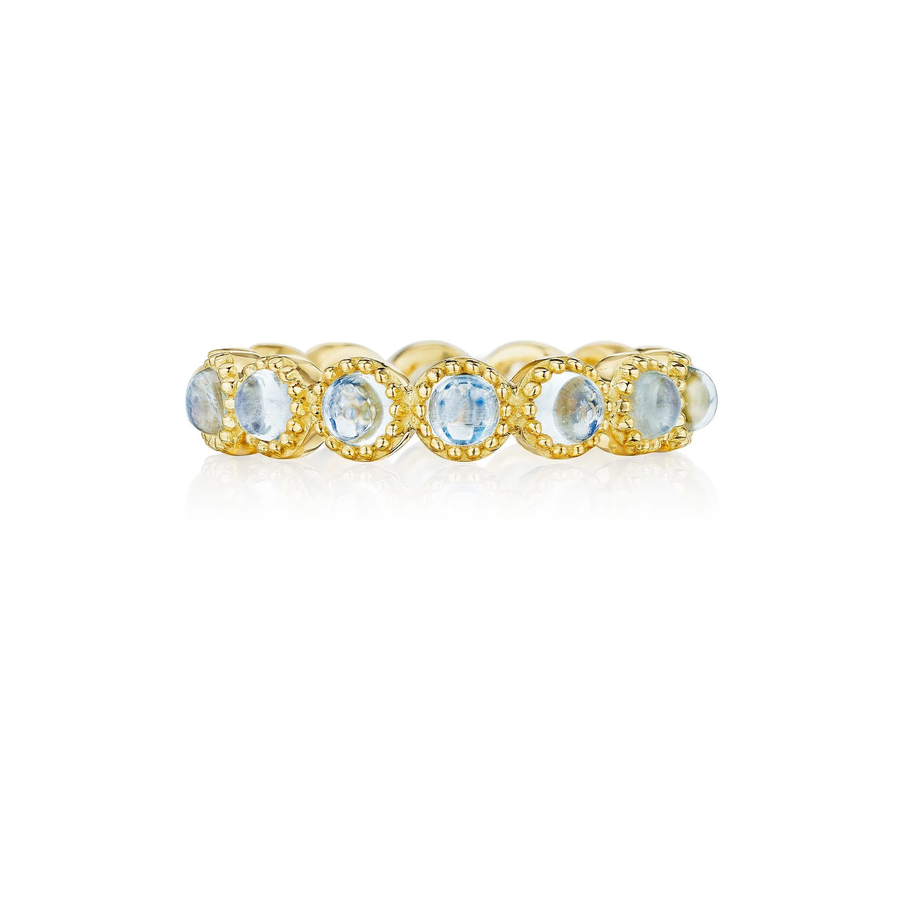 2.14ct Blue Moonstone Cabochon Eternity Band in 18K Yellow Gold, size 6.25