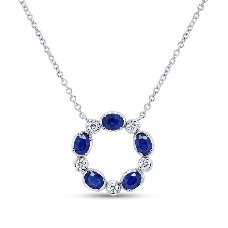 5 0.17ct Round Diamonds and 5 1.12ct Oval Blue Sapphires 1-1 Alternating 16-18" Necklace 18K White Gold