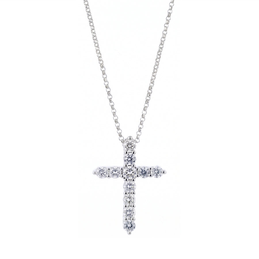 1.00ct Round Diamond Cross Pendant in 18K White Gold 15-16"