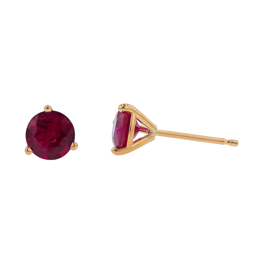 1.33ct 5.5mm Round Mozambican Ruby Stud Earrings in 18k Yellow Gold
