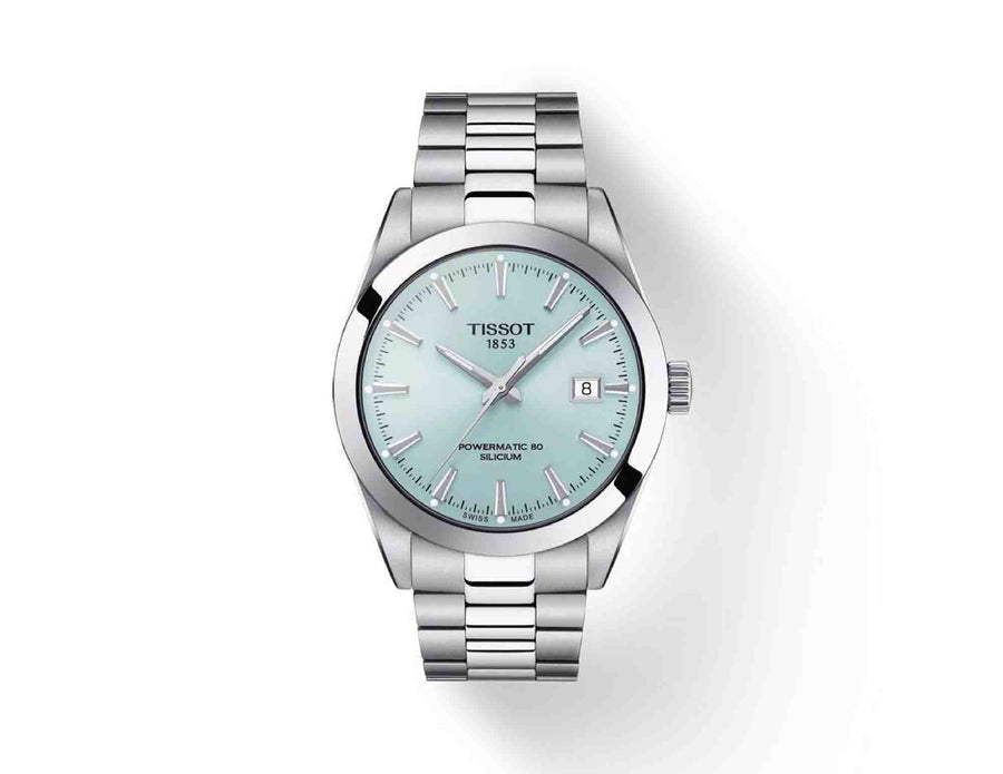 40mm Gentleman Powermatic 80 Silicum Watch with Ice Blue Dial in Stainless Steel, Bracelet