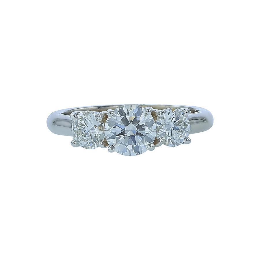 1.66ct Round Brilliant Diamond 3-Stone Ring in 18K White Gold, Size 6.25