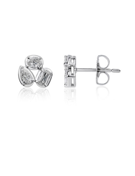 Love Luxe 0.64ct Crisscut L'amour Diamond Cluster Stud Earrings in 14K White Gold