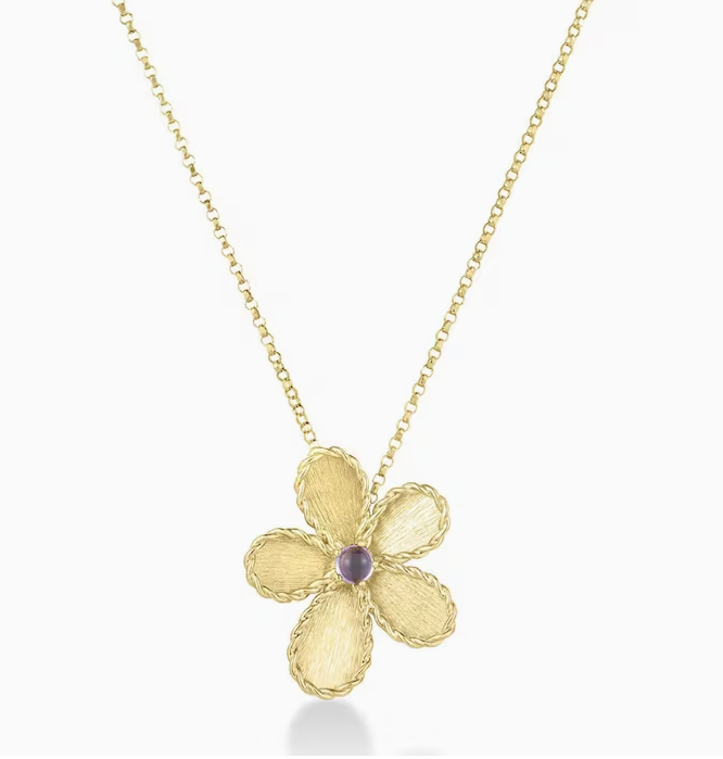 Jasmine 0.18ct Blue Tanzanite Flower Pendant in 18K Yellow Gold, 17" chain
