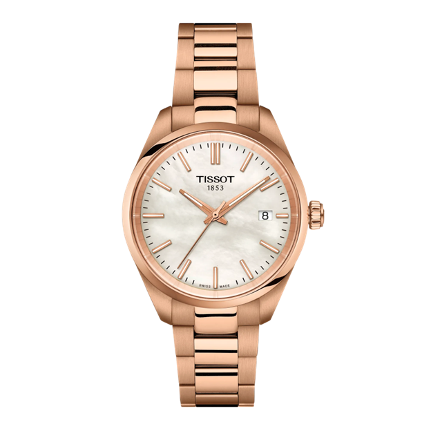 34mm PR 100 Watch with Mother of Pearl Dial in Stainless Steel with Rose Gold PVD, Bracelet