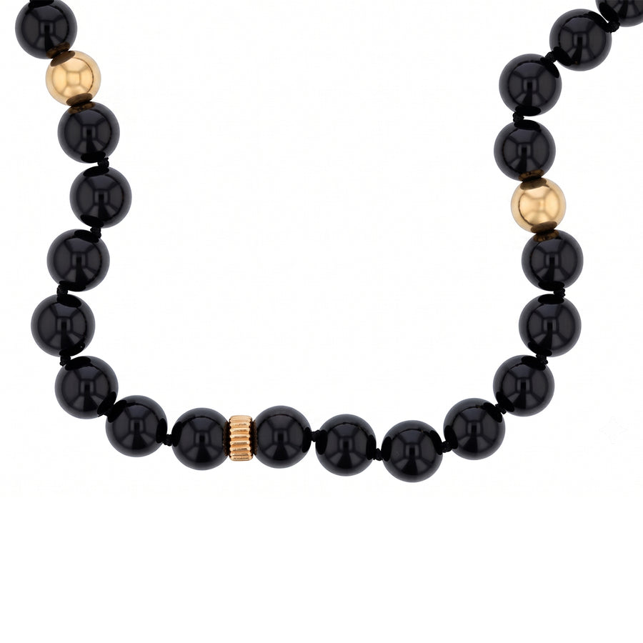 8-10mm Black Onyx and Gold Bead Necklace in 14K Yellow Gold 34"