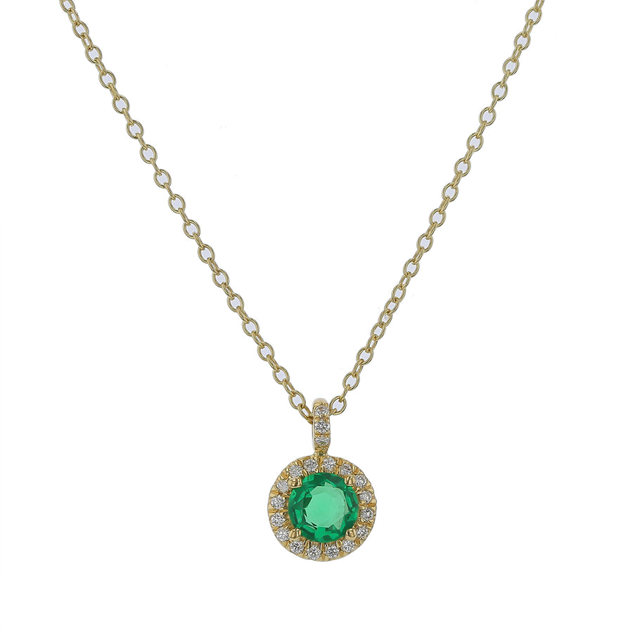 0.46ct Emerald and 0.10ct Diamond Halo Pendant in 18K Yellow Gold, 18" chain