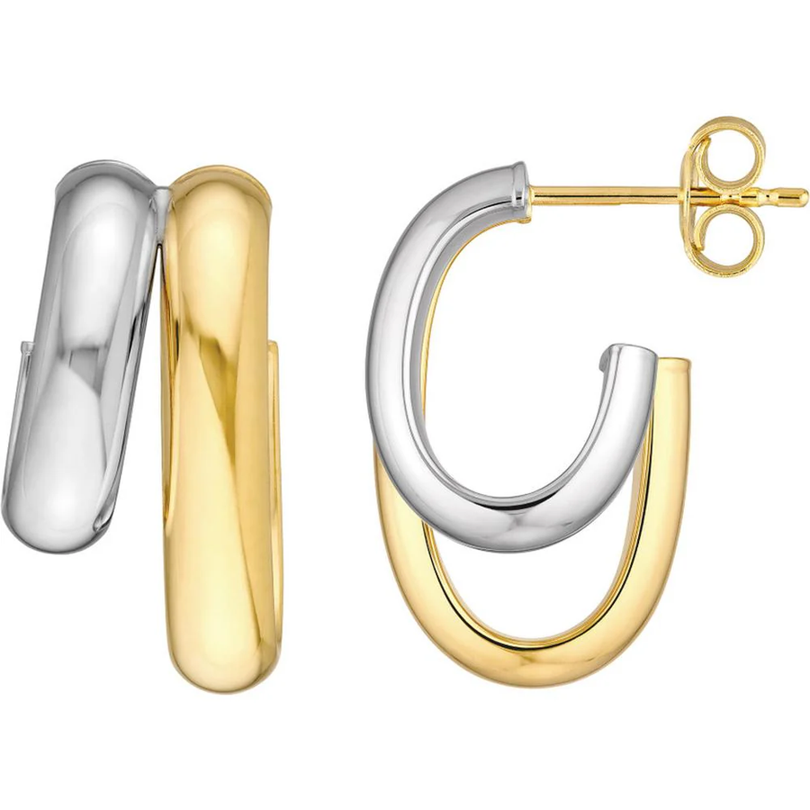 Double Hoop Earrings in 14K Yellow and White Gold