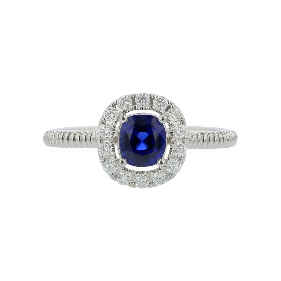 0.82ct Oval Sapphire and 0.20ct Diamond Halo Ring in 14K White Gold