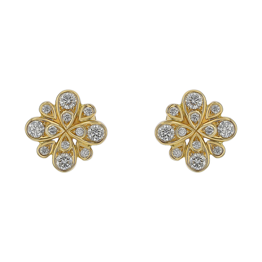 Scallop Jubilee Diamond Stud Earrings in 18K Yellow Gold, 12mm