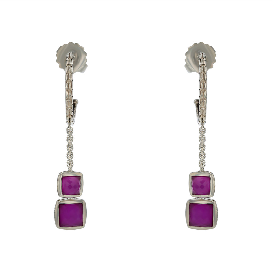 John Hardy Pink Doublet Hoop Earrings in Sterling Silver