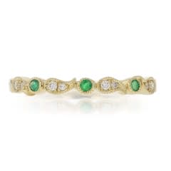 0.05ct Full Cut Diamonds VS and 0.45ct Round Emerald Alternating Band in 14K Yellow Gold, size 6.5