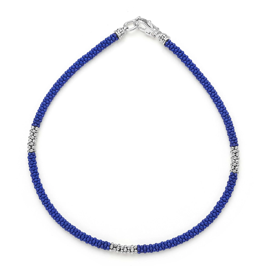Blue Caviar Three Station Bracelet in Sterling Silver and Matte Ceramic, size 8
