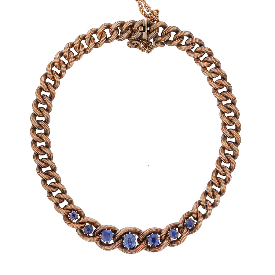 1.00ct Sapphires Victorian Bracelet in 14K Yellow Gold Circa 1870s, 7.75"
