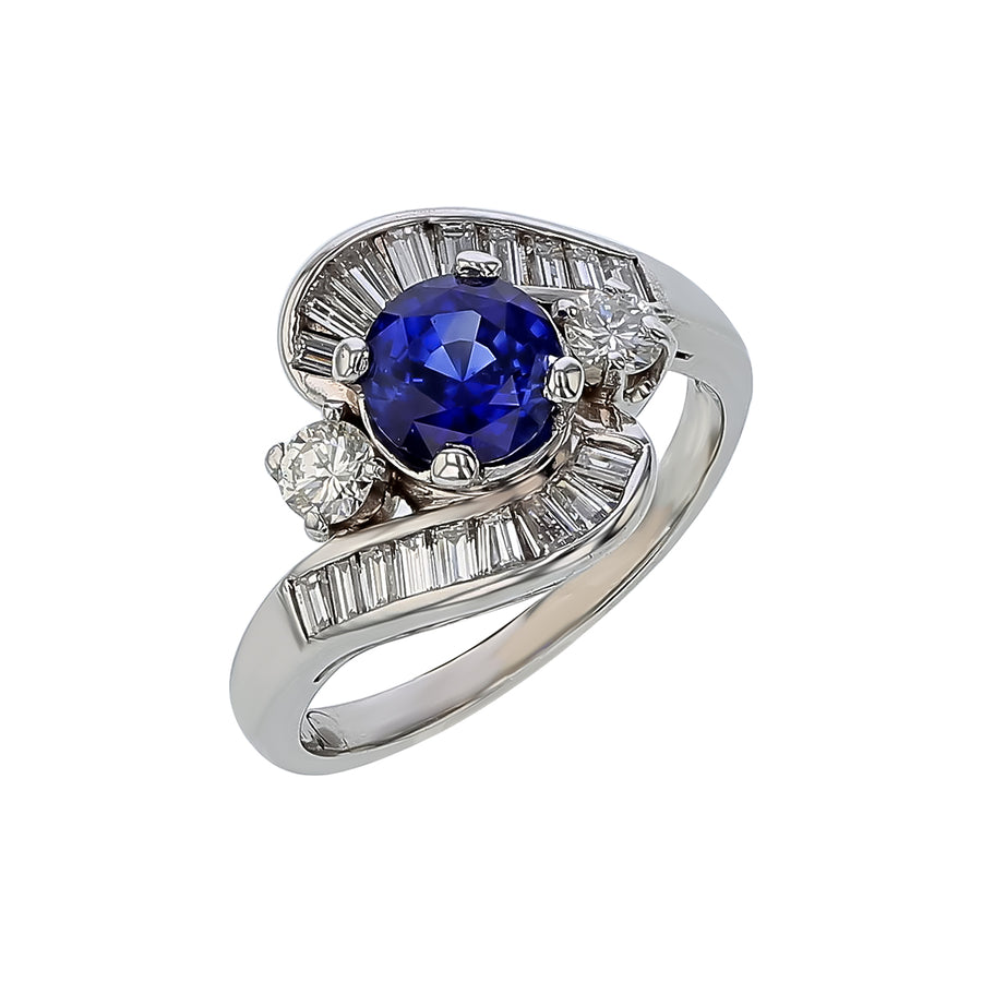 1.28ct Round Sapphire and 1.10ct Diamond Ring in Platinum, size 6