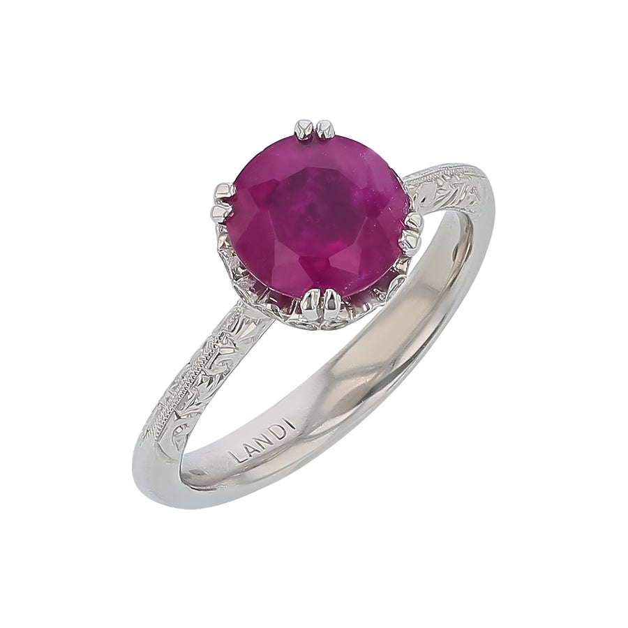 1.44ct Round Pink Tourmaline and 0.10ct Diamond Ring in Platinum, Size 6