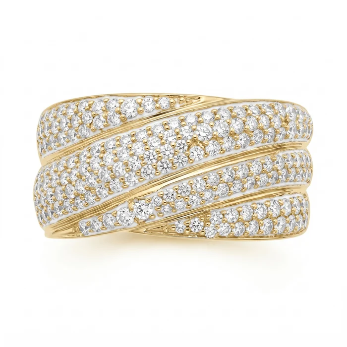 0.64ct Diamond Four Row Wide Crossover Ring in 14K Yellow Gold