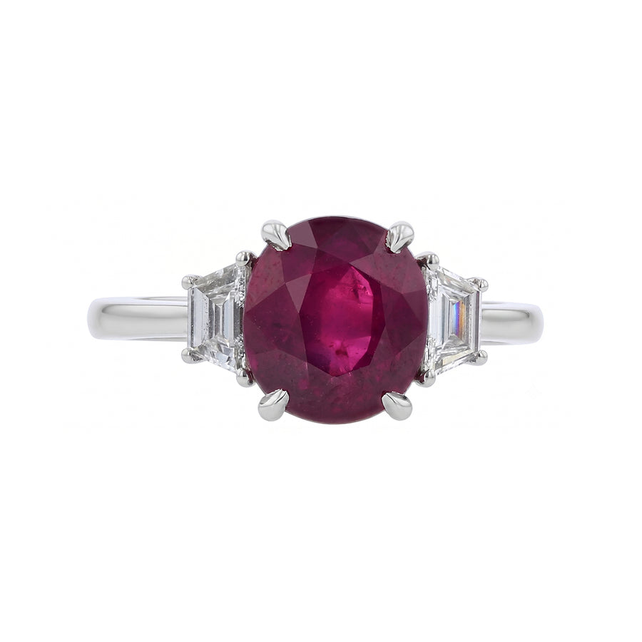 3.78ct Ruby and 0.34ct Diamond 3 Stone Ring in 18K Yellow and White Gold, size 6.5
