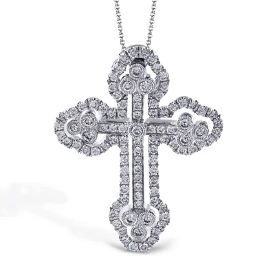 0.40ct Diamond Cross Pendant in 18K White Gold, 18" chain