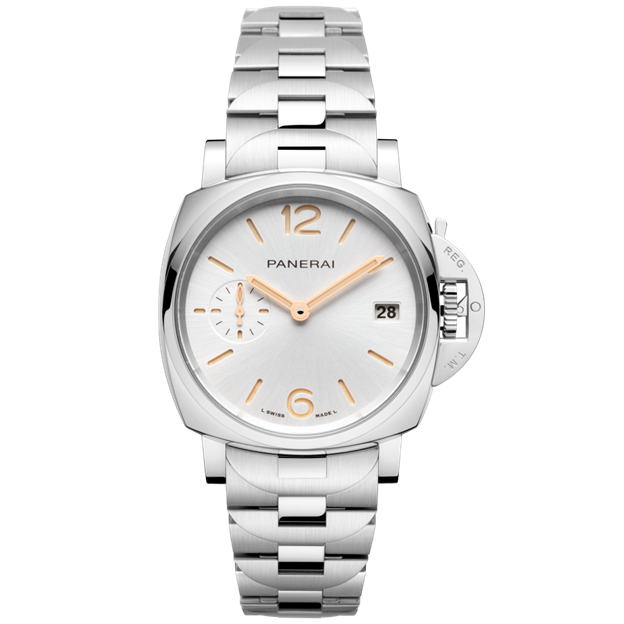 38mm Luminor Due Watch with White Dial in Stainless Steel, Bracelet