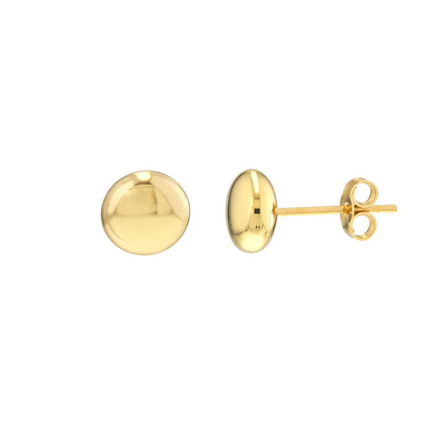 Flat Round Pepple Stud Earrings in 14K Yellow Gold, 7mm