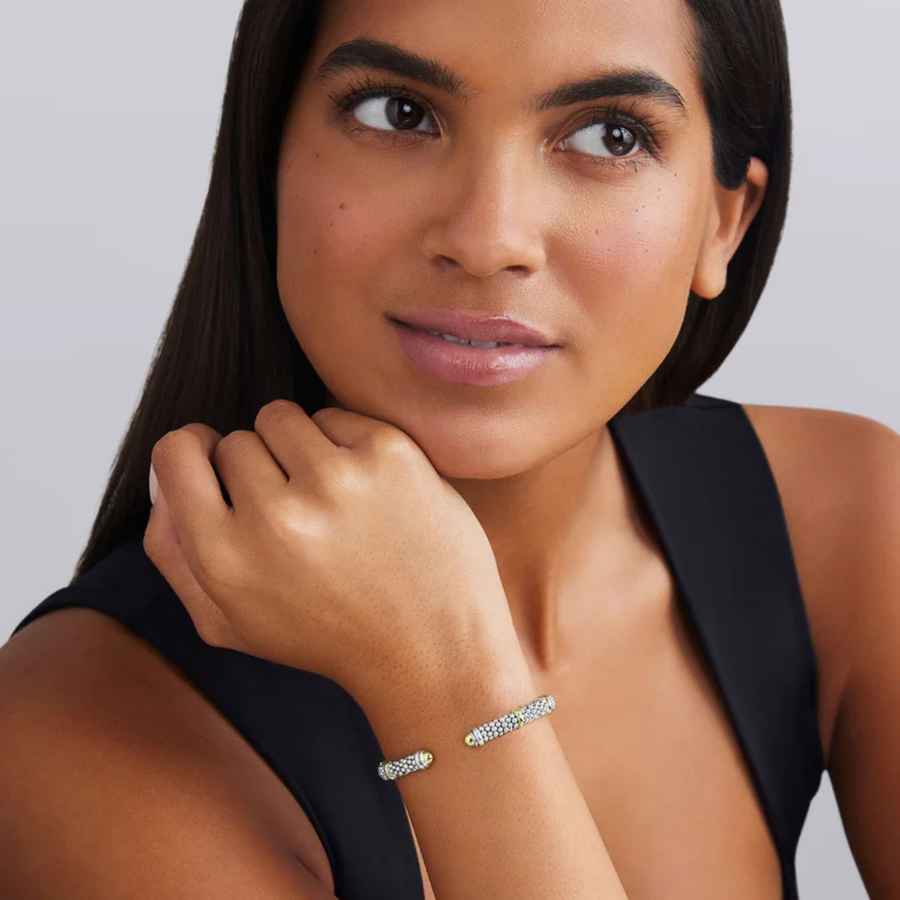 Caviar Versa 5mm Cuff Bracelet in Sterling Silver and 18K Yellow Gold, size 7