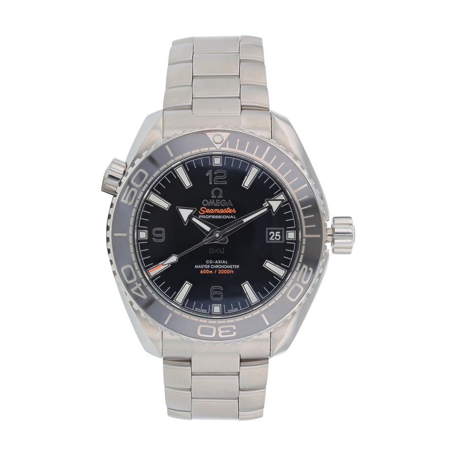 43mm Omega Seamaster Planet Ocean Watch with Black Dial in Stainless Steel, Bracelet