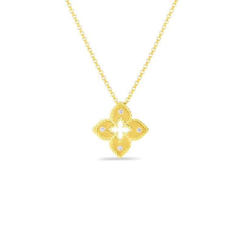 Venetian Princess Flower 0.02ct Diamond Extra Small Pendant in 18K Yellow Gold, 18" chain