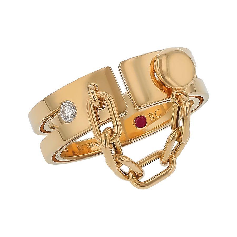 Roberto Coin Navarra Diamond Chain Ring in 18K Yellow Gold, size 6.5