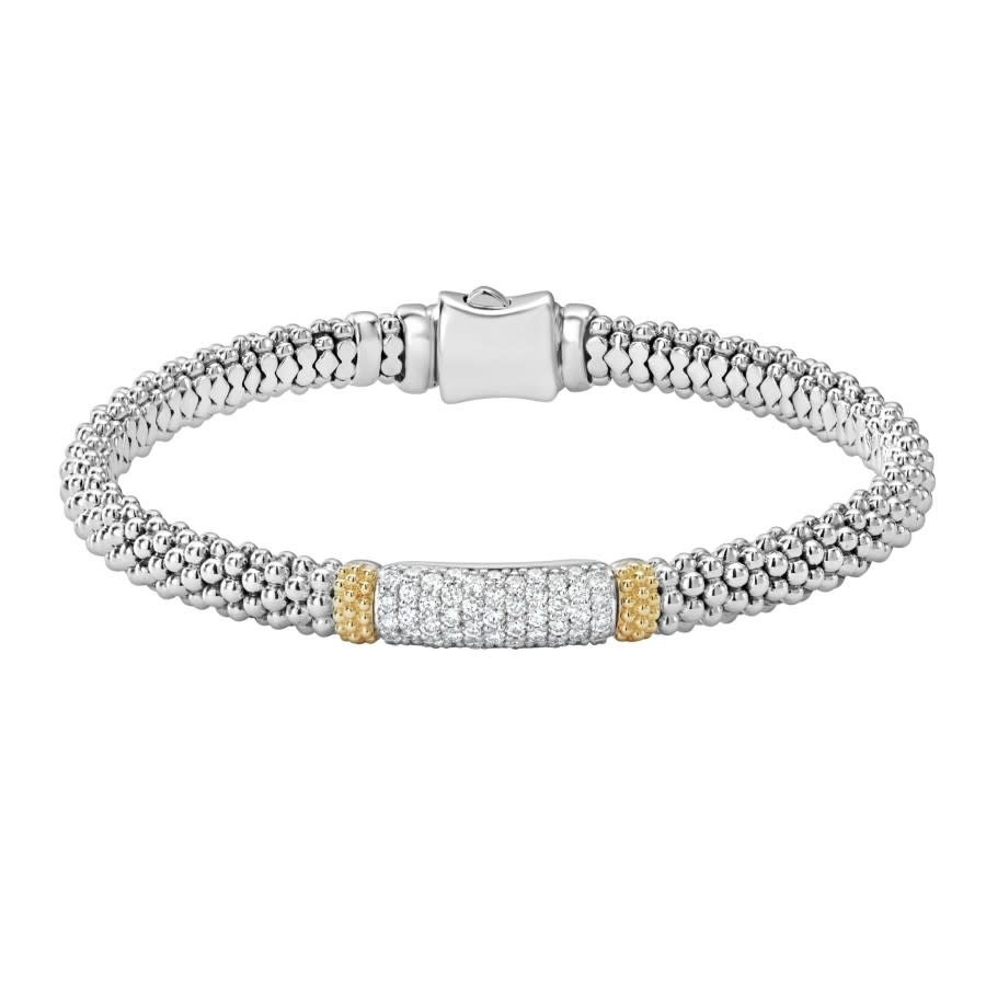 Caviar Lux 0.71ct Diamond 6mm Bracelet in 18K Yellow Gold and Sterling Silver, size 7