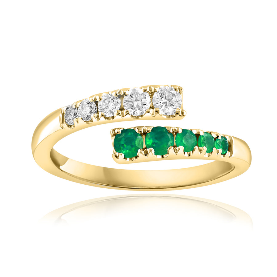 0.30ct Round Emerald and 0.29ct Diamond Bypass Ring in 14K Yellow Gold, size 6.5