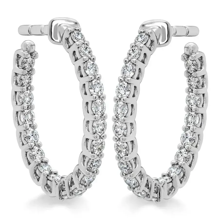 Signature 0.61-0.71ct Diamond Oval Hoop Earrings in 18K White Gold