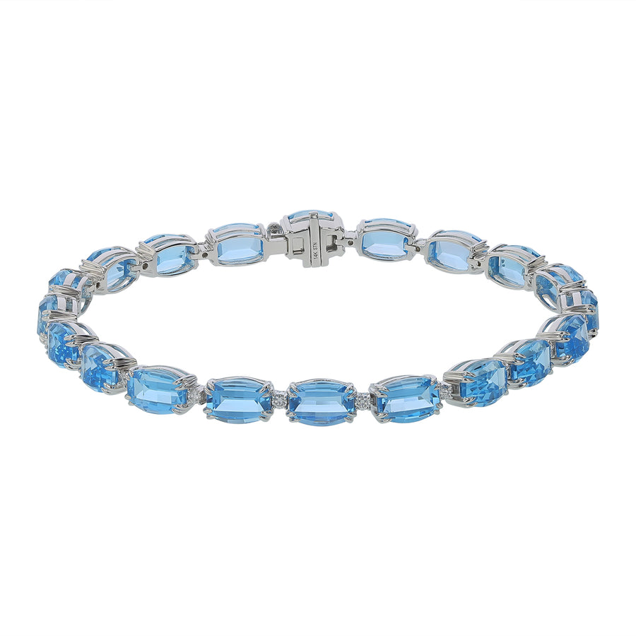 20.00ct Blue Topaz and 0.36ct Diamond Bracelet in 14K White Gold, 7"