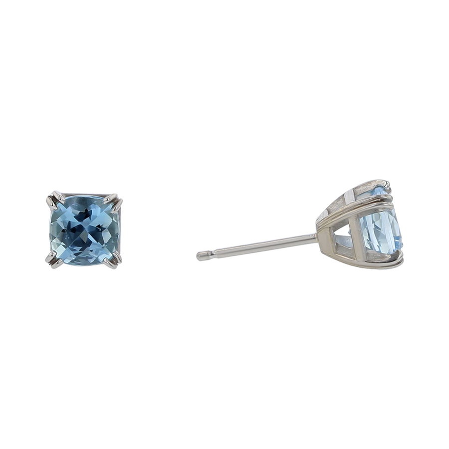 1.27ct Cushion Aquamarine Stud Earrings in 18k White Gold