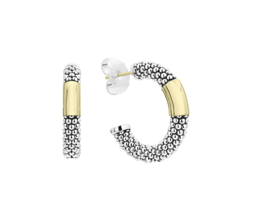 High Bar Station Hoop Earrings in 18K Yellow Gold and Sterling Silver