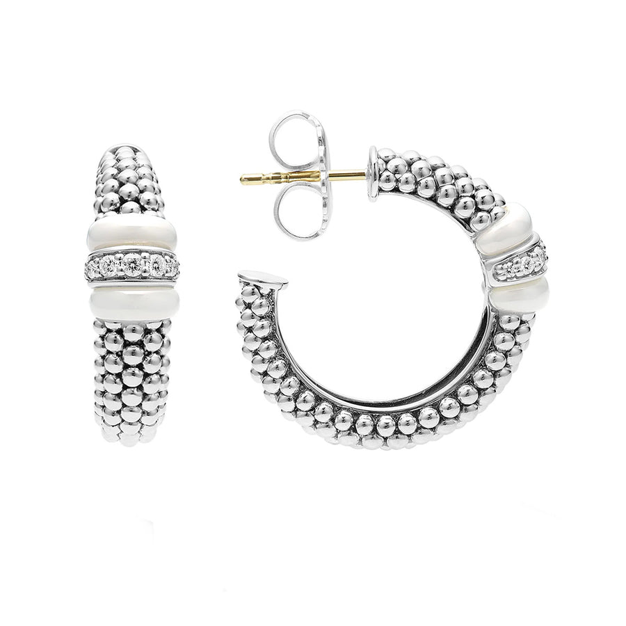 White Caviar 0.21ct Diamond Hoop Earrings in Sterling Silver and Ceramic