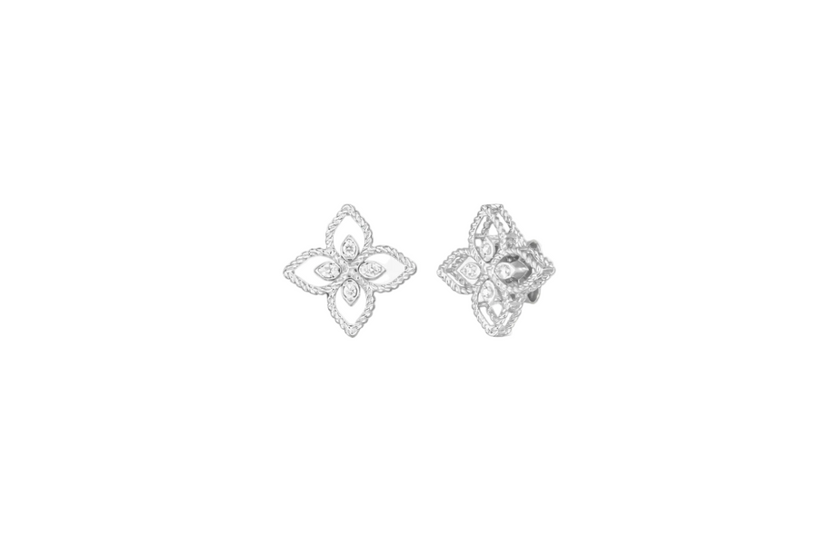 Principessa 0.08ct Diamond Flower Stud Earrings in 18K White Gold
