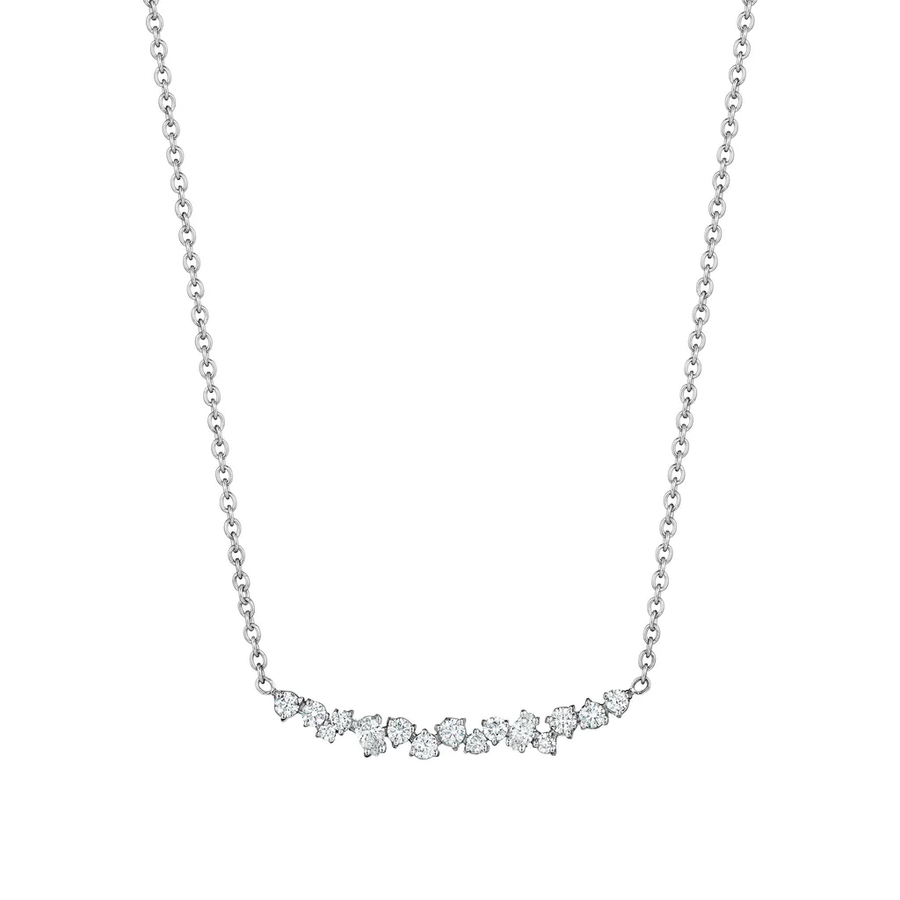 Stardust 0.57ct Diamond Cluster Curved Bar Necklace in 18K White Gold, 18" chain