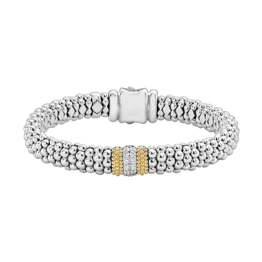 Caviar Lux 0.30ct Diamond 9mm Rope Bracelet in 18K Yellow Gold and Sterling Silver, Size 7