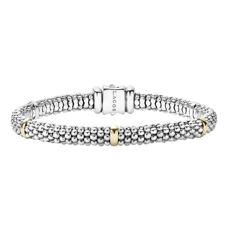 Signature Caviar 5 Gold Station Rope Bracelet in 18K Yellow Gold and Sterling Silver, Size 7