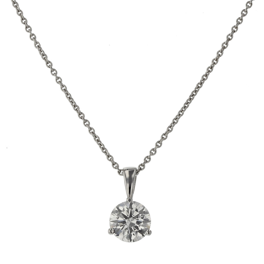 18KW 1 PREMIER ROUND BRILLIANT DIAMOND=2.00CT 3 PRONG DIAMOND PENDANT ON 18" CABLE CHAIN