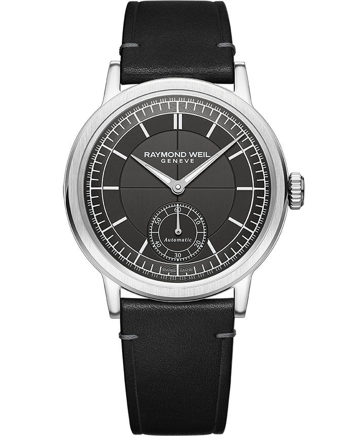 39.5mm Raymond Weil Millesime  Anthracite Dial Watch in Stainless Steel with Black Leather Strap