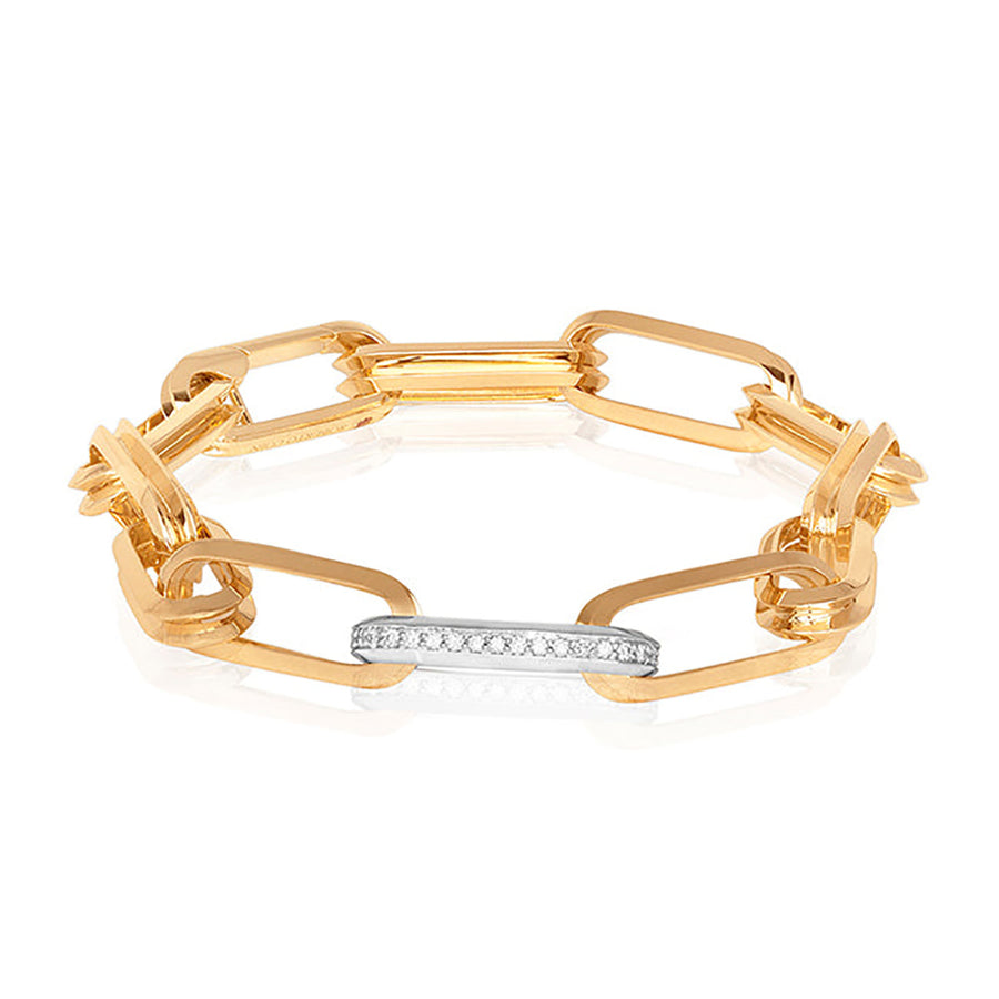 0.25Ct Diamond Designer Rectangular Paperclip Link Bracelet in 18K White and Yellow Gold
