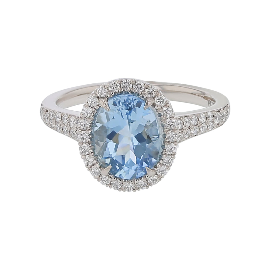 1.65ct Aquamarine and 0.74ct Diamond Halo Ring in Platinum, Size 6.5