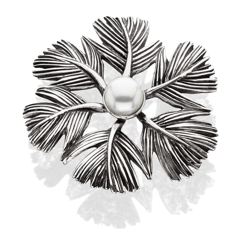 STERLING SILVER PEARL FEATHER WREATH PIN OR PENDANT