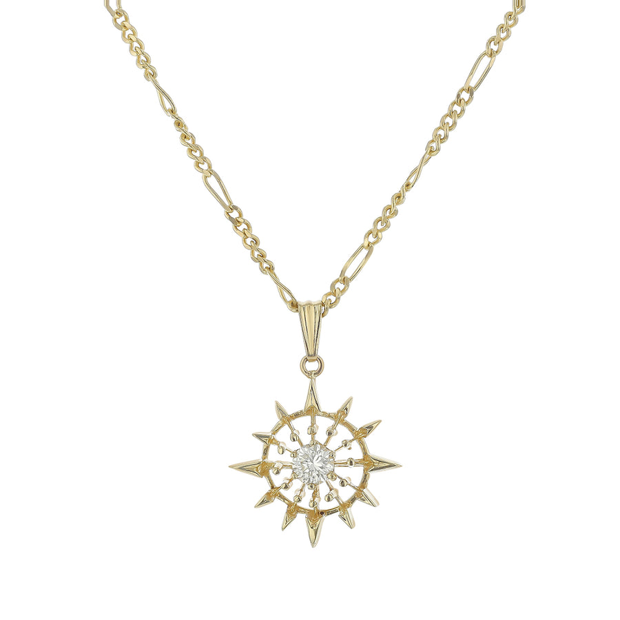 0.41ct Round Brilliant Diamond Starburst Pendant in 14K Yellow Gold, 26in