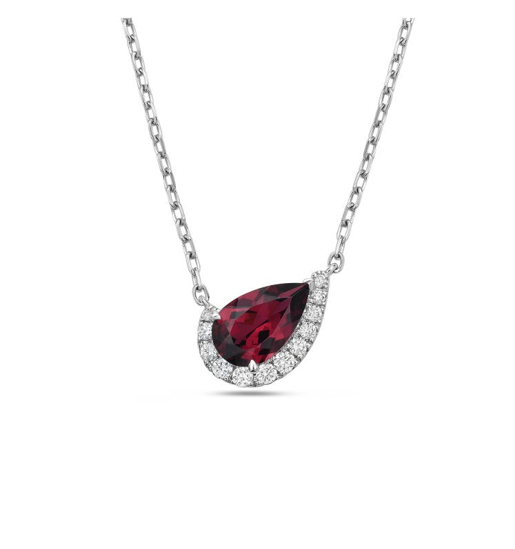 Pastel 1.71ct Pear Shaped Garnet and 0.21ct Diamond Cradle Necklace in 18K White Gold, 18"